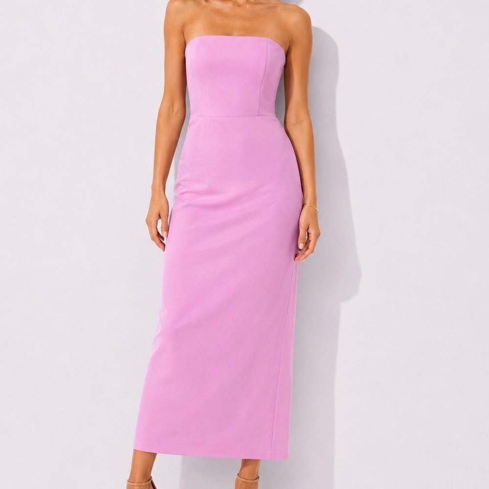 Effie Kats Sierra Pink Strapless Ruched Midi Dress NWT Large Cocktail Formal‎